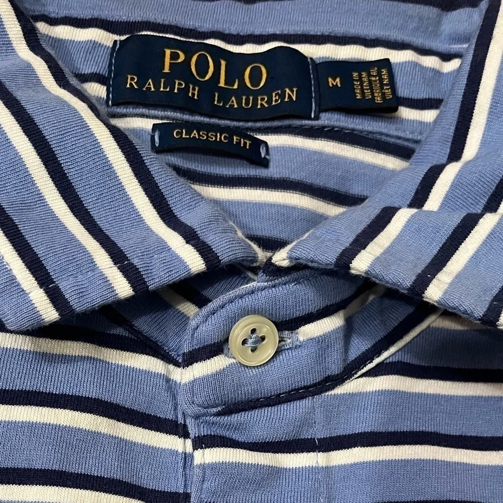 Polo Ralph Lauren Mens Blue Striped Pocket Polo Sz M